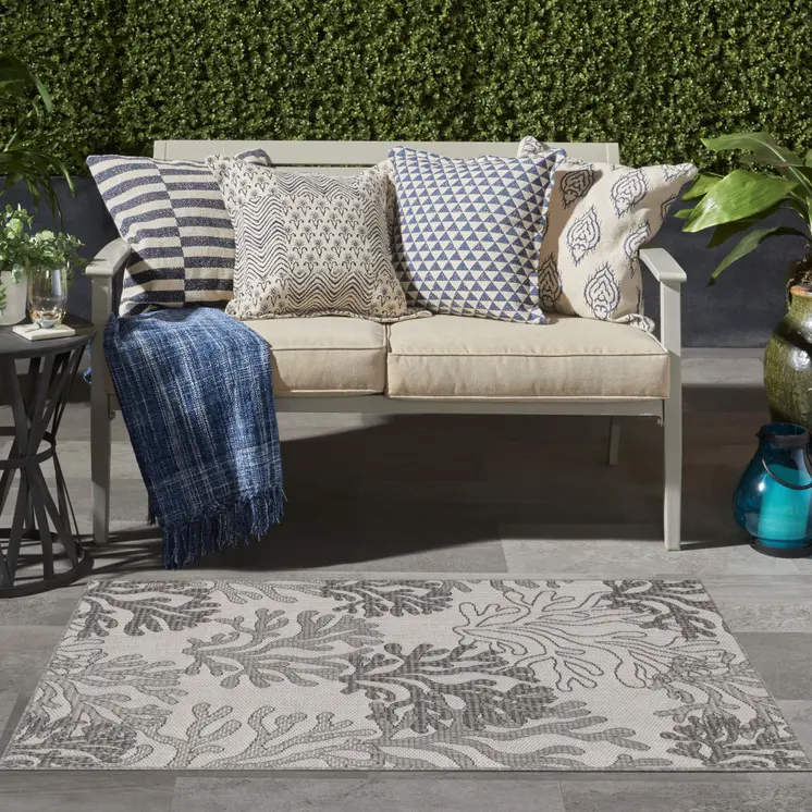 3' X 5' Gray Black And Ivory Nautical Indoor Outdoor Area Rug