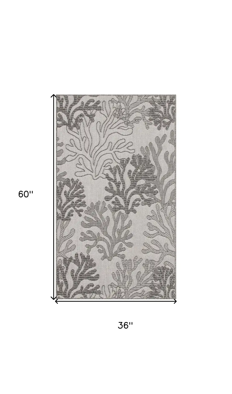 3' X 5' Gray Black And Ivory Nautical Indoor Outdoor Area Rug