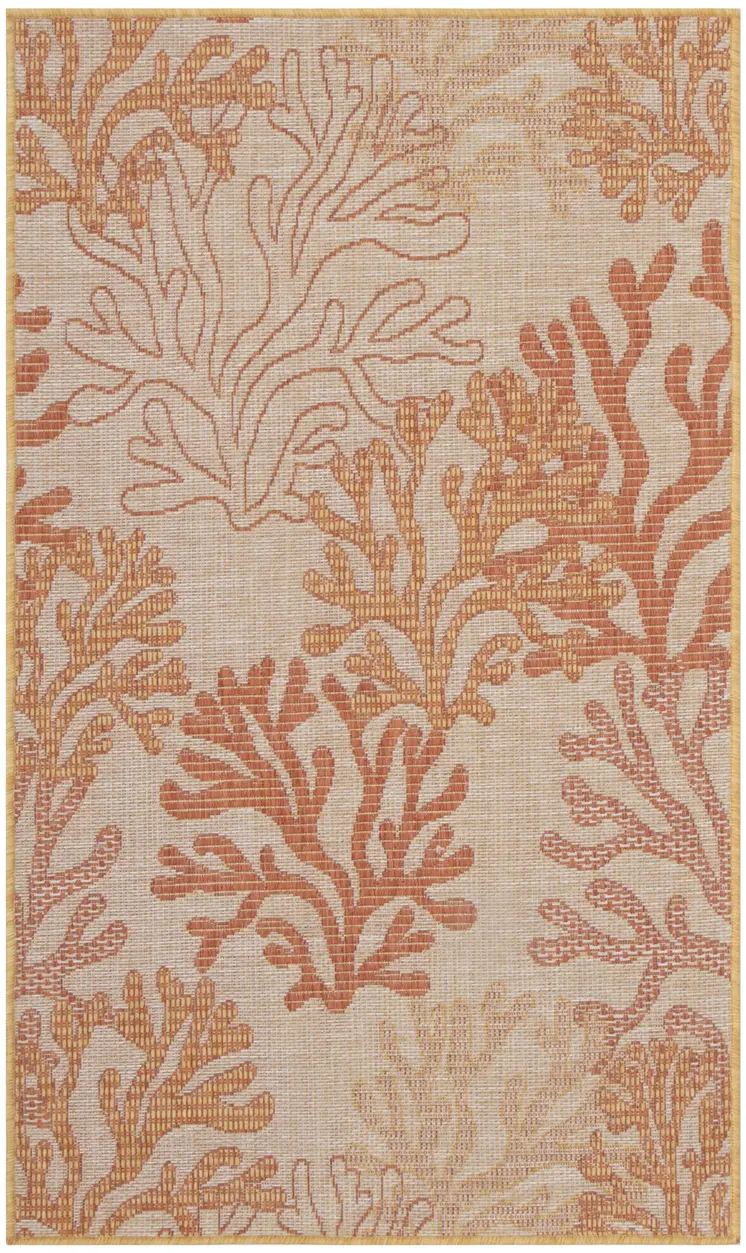 3' X 5' Coral And Beige Nautical Indoor Outdoor Area Rug