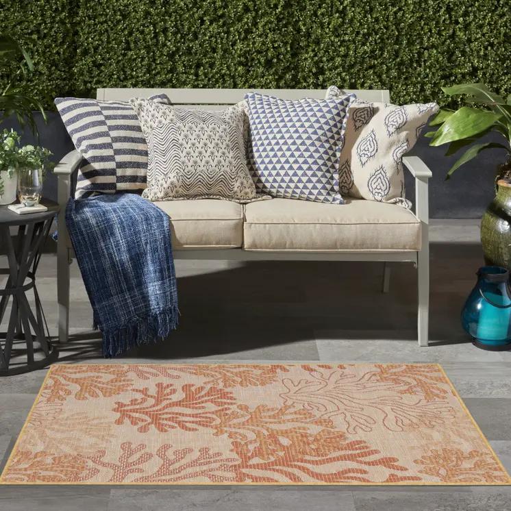 3' X 5' Coral And Beige Nautical Indoor Outdoor Area Rug