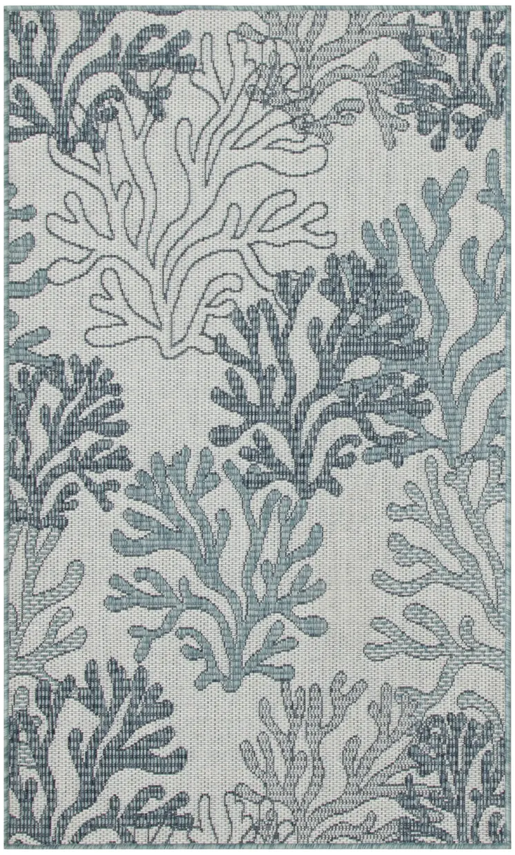3' X 5' Navy Blue Ivory And Blue Nautical Indoor Outdoor Area Rug
