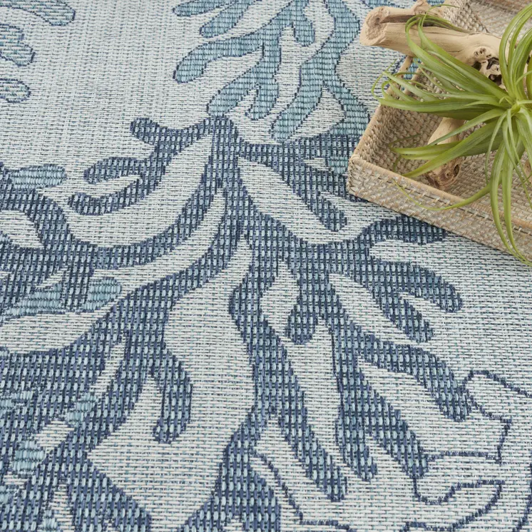 3' X 5' Navy Blue Ivory And Blue Nautical Indoor Outdoor Area Rug