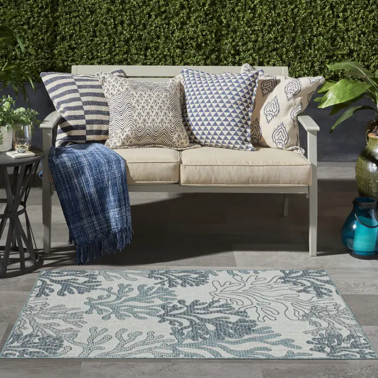 3' X 5' Navy Blue Ivory And Blue Nautical Indoor Outdoor Area Rug
