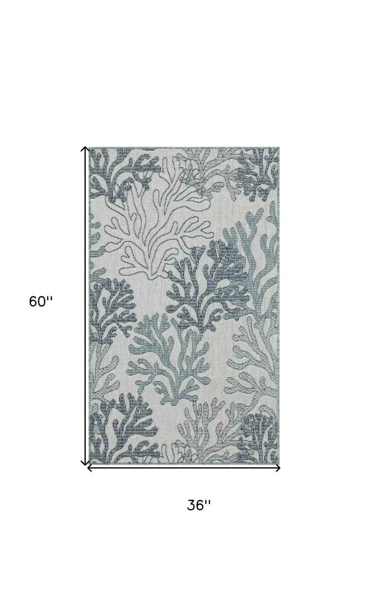 3' X 5' Navy Blue Ivory And Blue Nautical Indoor Outdoor Area Rug