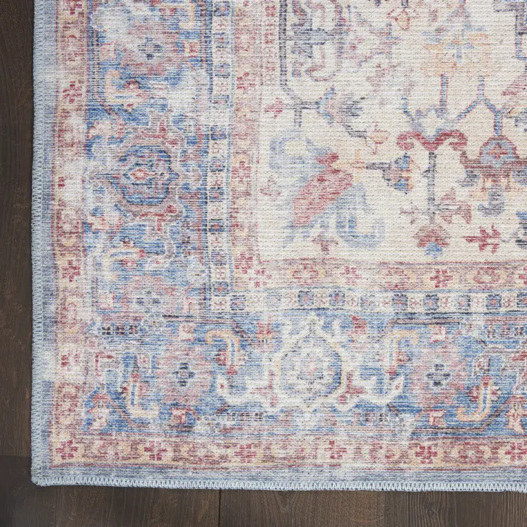 3' X 5' Blue Floral Power Loom Distressed Area Rug