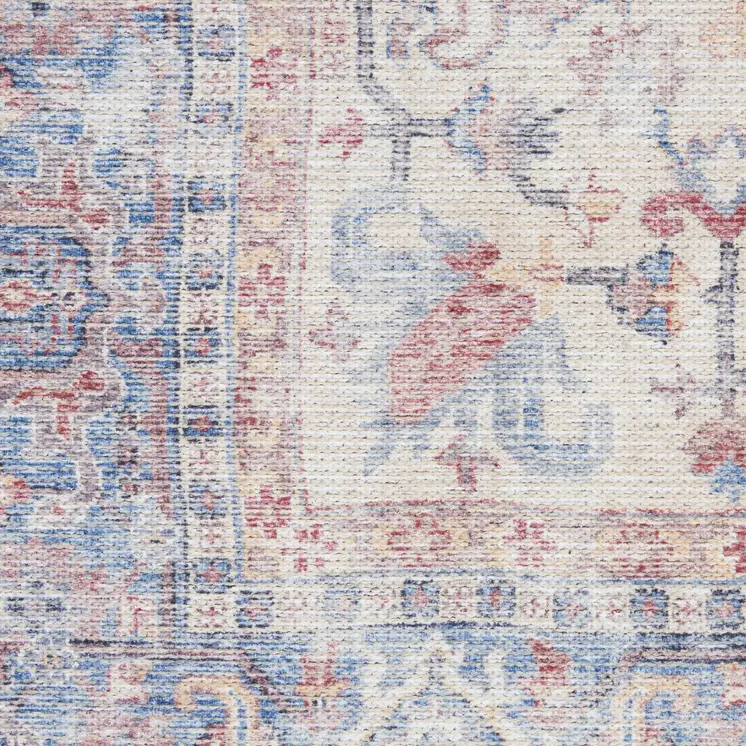 3' X 5' Blue Floral Power Loom Distressed Area Rug