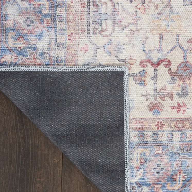 3' X 5' Blue Floral Power Loom Distressed Area Rug