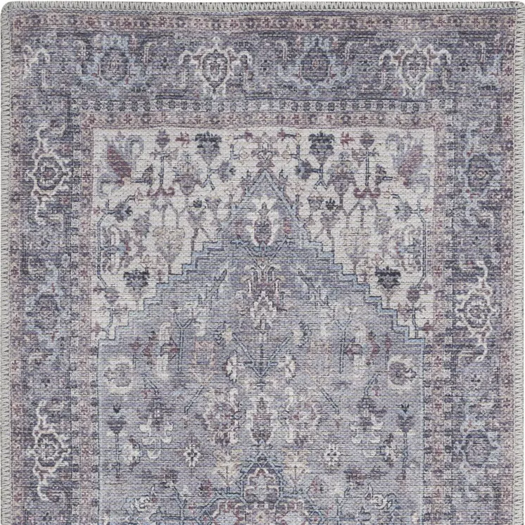 3' X 5' Blue and Beige Floral Power Loom Distressed Area Rug