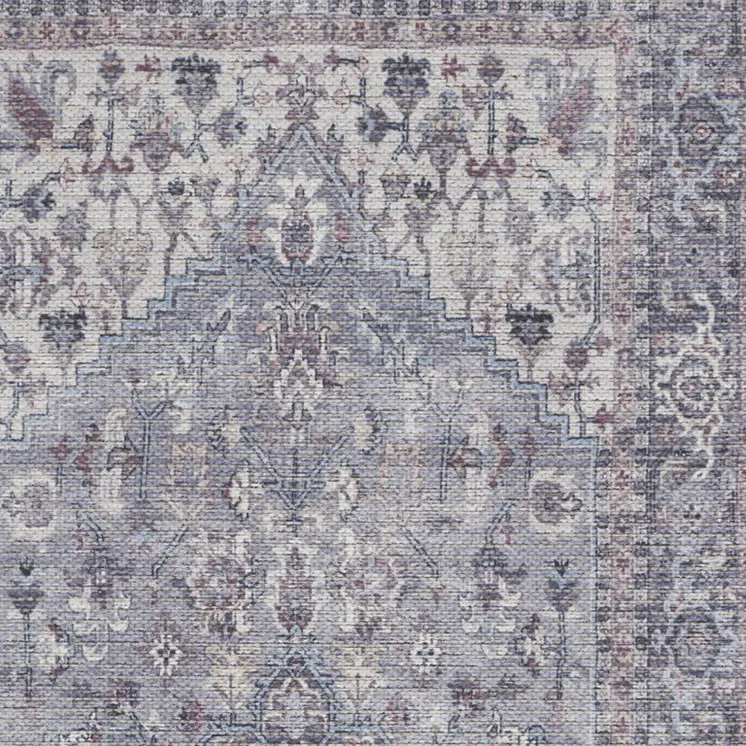 3' X 5' Blue and Beige Floral Power Loom Distressed Area Rug