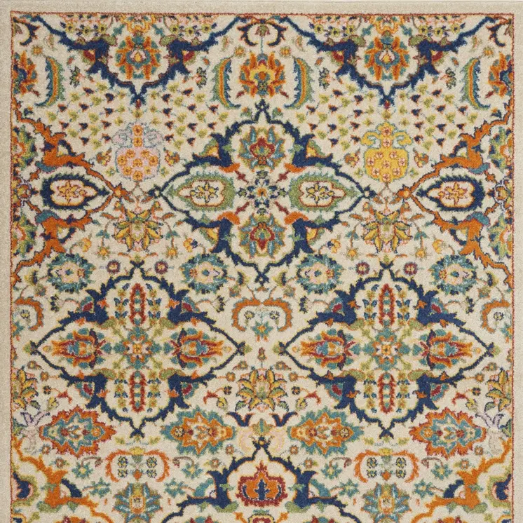 3' X 5' Beige and Blue Floral Power Loom Area Rug