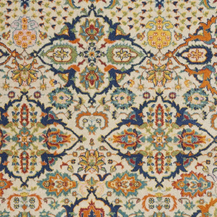 3' X 5' Beige and Blue Floral Power Loom Area Rug