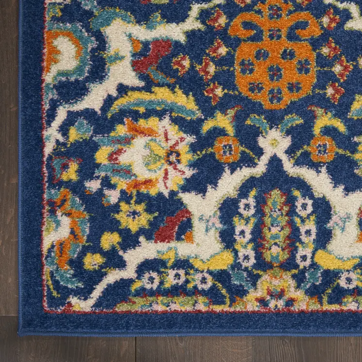 3' X 5' Blue and Beige Floral Power Loom Area Rug