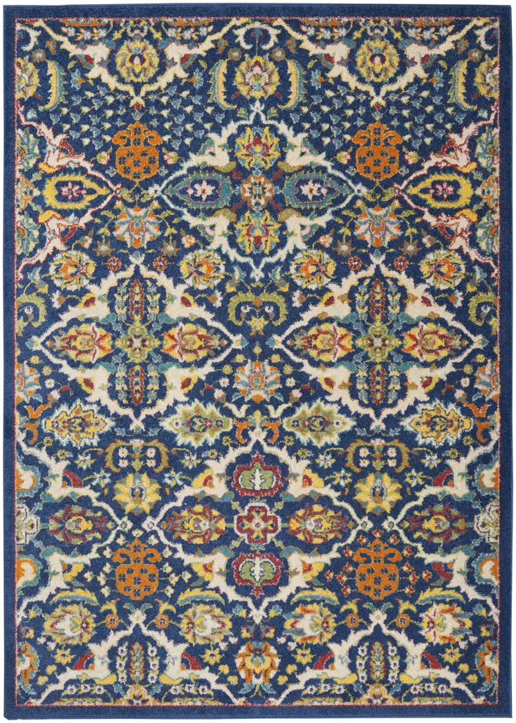 3' X 5' Blue and Beige Floral Power Loom Area Rug