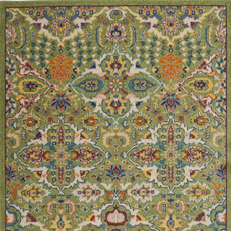 3' X 5' Green and Ivory Floral Power Loom Area Rug