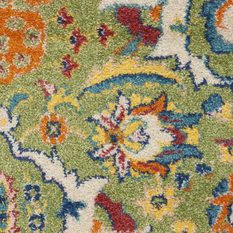 3' X 5' Green and Ivory Floral Power Loom Area Rug