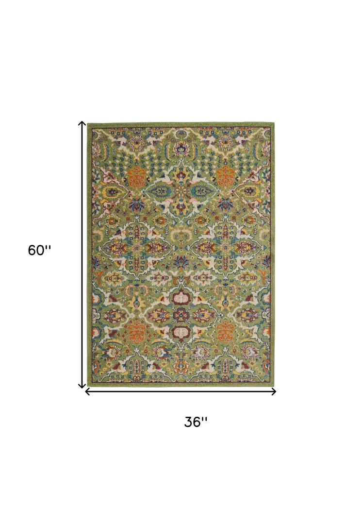 3' X 5' Green and Ivory Floral Power Loom Area Rug