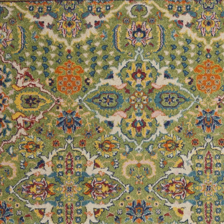 3' X 5' Green and Ivory Floral Power Loom Area Rug