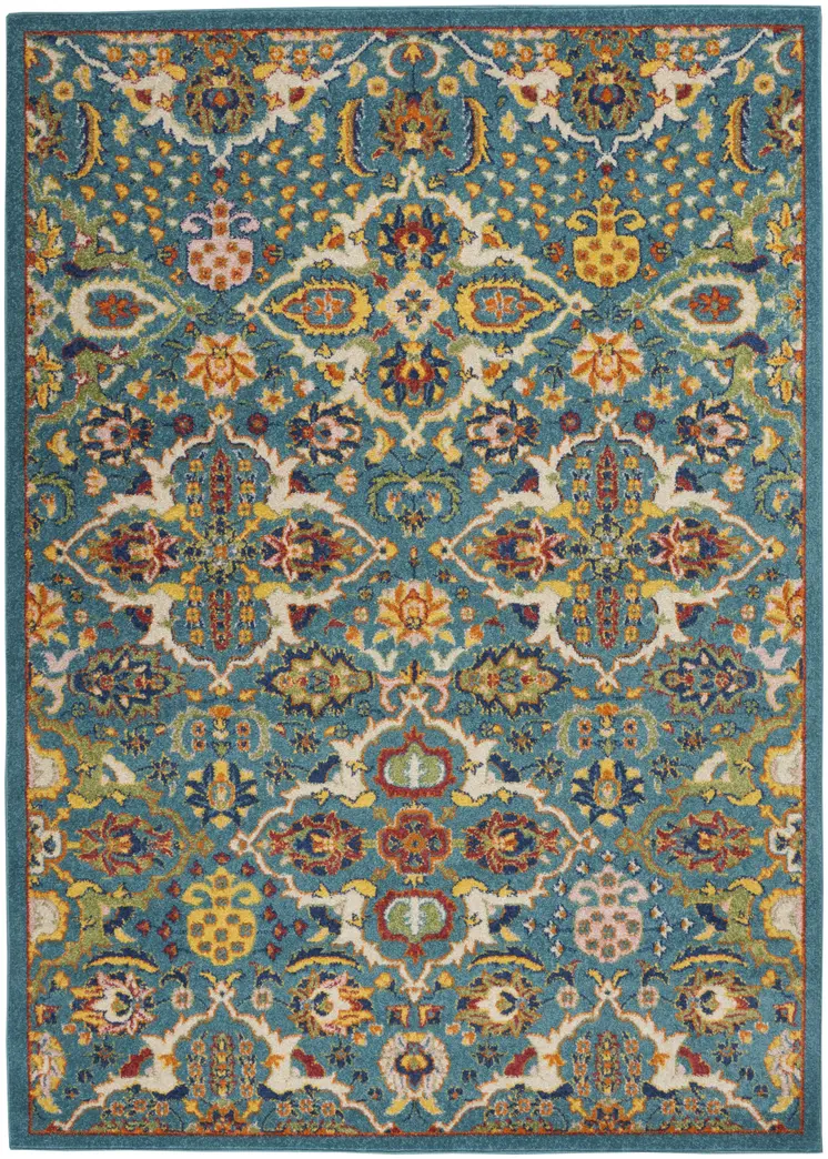 3' X 5' Blue and Ivory Floral Power Loom Area Rug