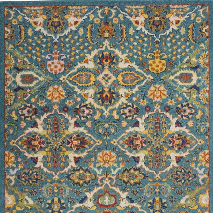 3' X 5' Blue and Ivory Floral Power Loom Area Rug