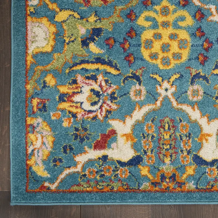 3' X 5' Blue and Ivory Floral Power Loom Area Rug