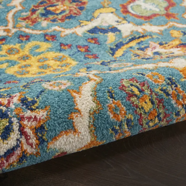 3' X 5' Blue and Ivory Floral Power Loom Area Rug