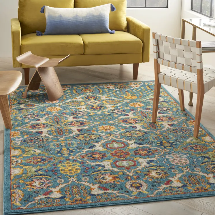 3' X 5' Blue and Ivory Floral Power Loom Area Rug
