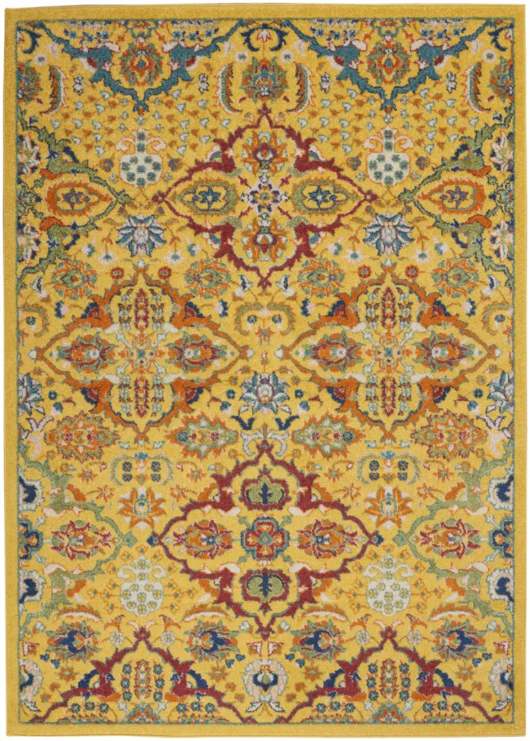3' X 5' Yellow and Red Floral Power Loom Area Rug