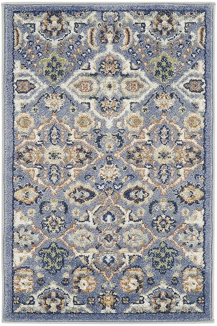 3' X 5' Blue and Ivory Floral Power Loom Area Rug