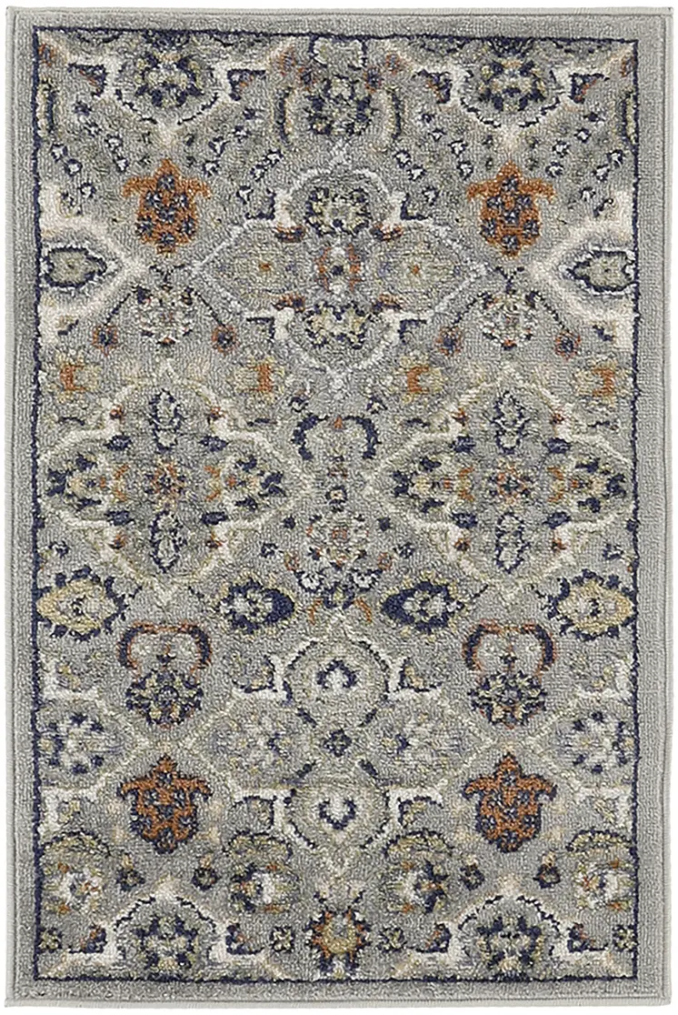 3' X 5' Gray and Ivory Floral Power Loom Area Rug