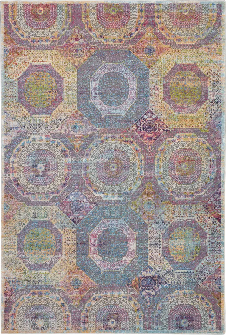 4' X 6' Blue Red and Orange Geometric Non Skid Area Rug