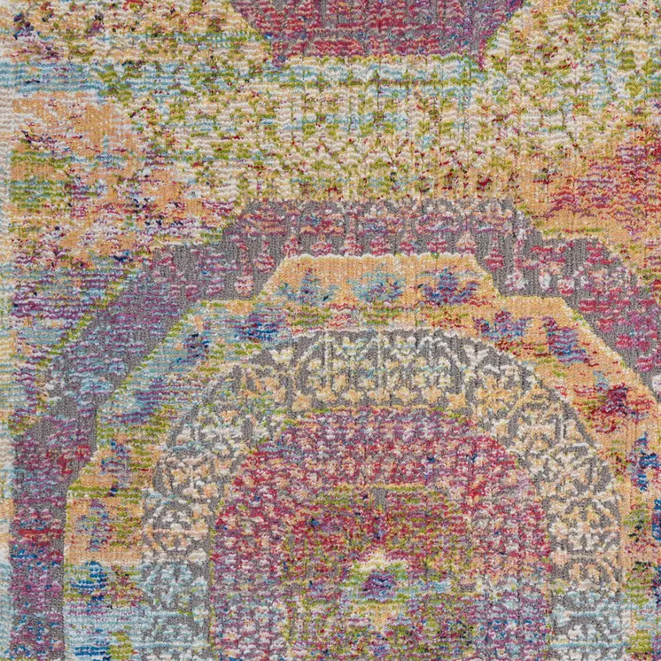 4' X 6' Blue Red and Orange Geometric Non Skid Area Rug