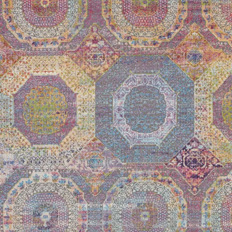 4' X 6' Blue Red and Orange Geometric Non Skid Area Rug