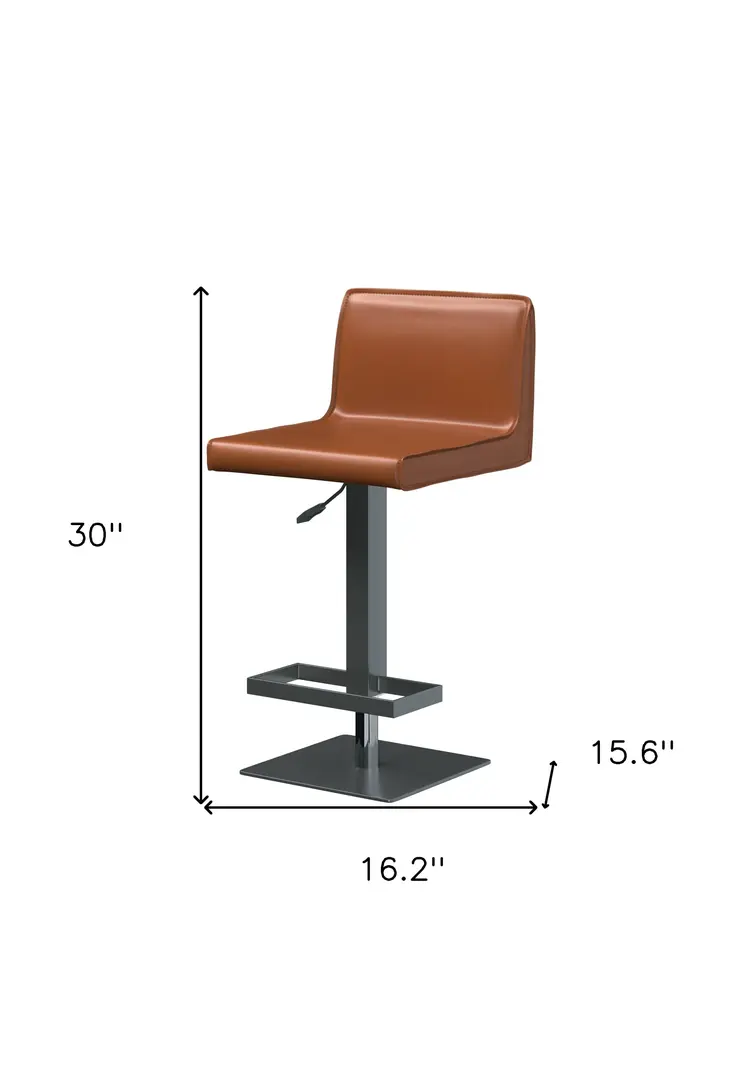 Orange and Black Faux Leather and Metal Low Back Adjustable Height Bar Chair