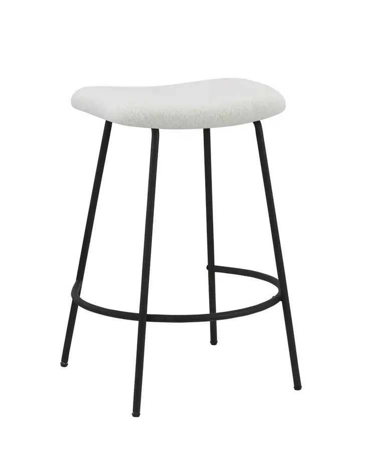Set of Two 26" White and Black Fabric and Metal Backless Counter Height Bar Chairs