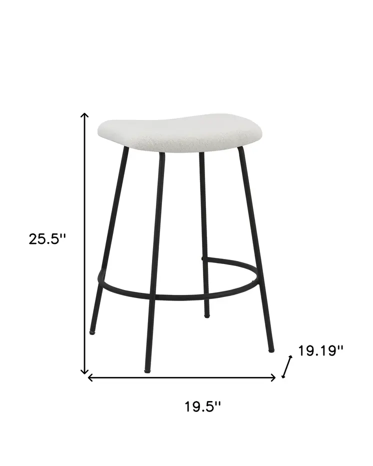 Set of Two 26" White and Black Fabric and Metal Backless Counter Height Bar Chairs