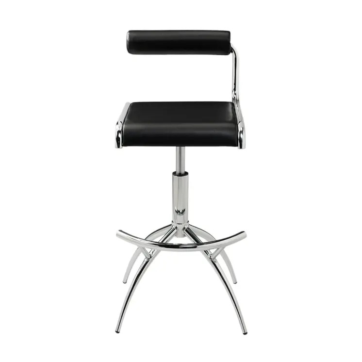Set of Two Black and Silver Faux Leather and Metal Low Back Adjustable Height Bar Chairs