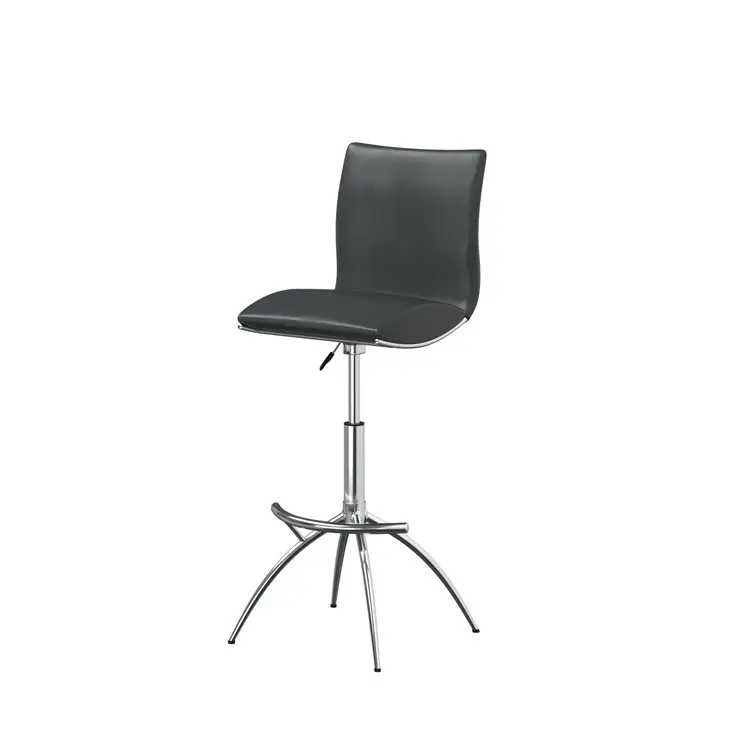 Set of Two Gray and Silver Faux Leather and Metal Low Back Adjustable Height Bar Chairs