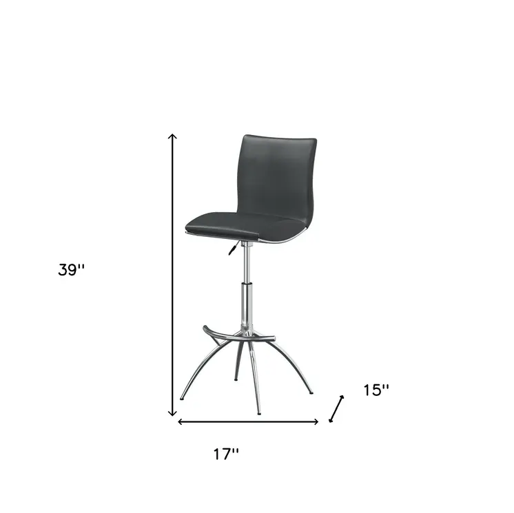 Set of Two Gray and Silver Faux Leather and Metal Low Back Adjustable Height Bar Chairs