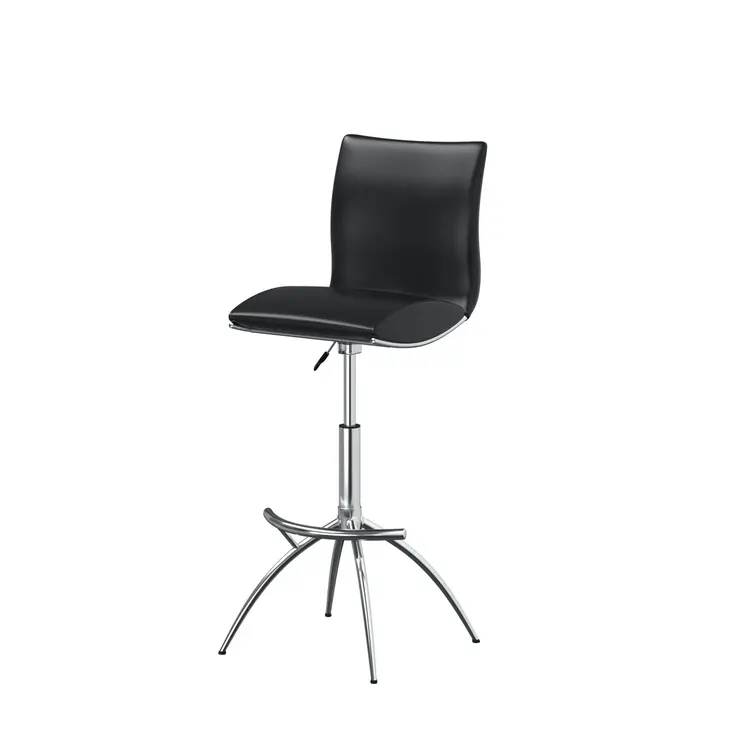 Set of Two Black and Silver Faux Leather and Metal Low Back Adjustable Height Bar Chairs