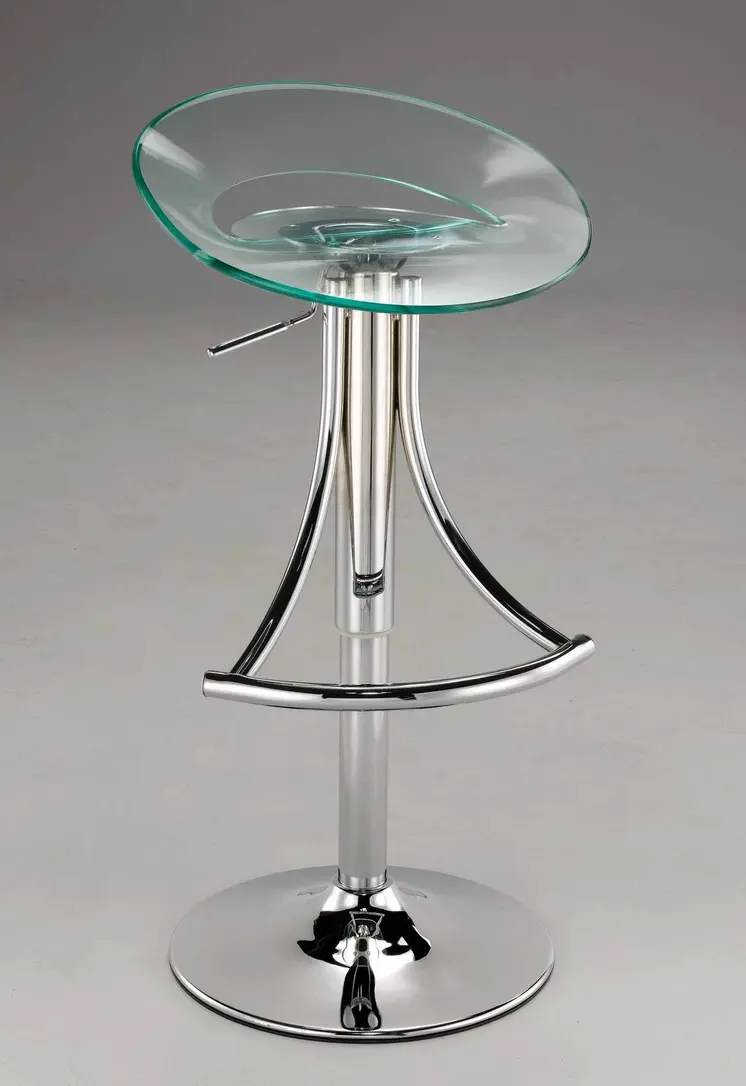 Clear and Silver Metal and Heavy Duty Plastic Low Back Adjustable Height Bar Chair