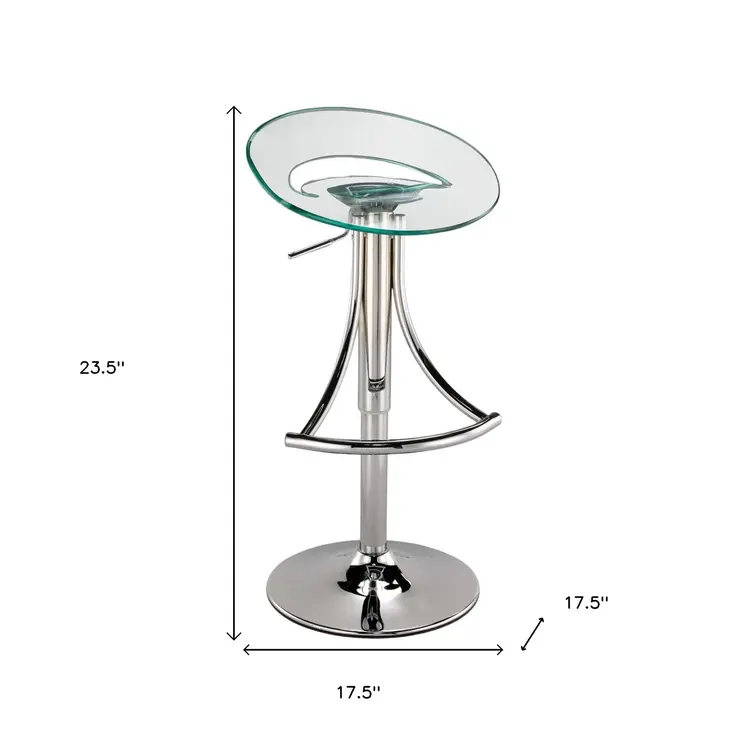 Clear and Silver Metal and Heavy Duty Plastic Low Back Adjustable Height Bar Chair