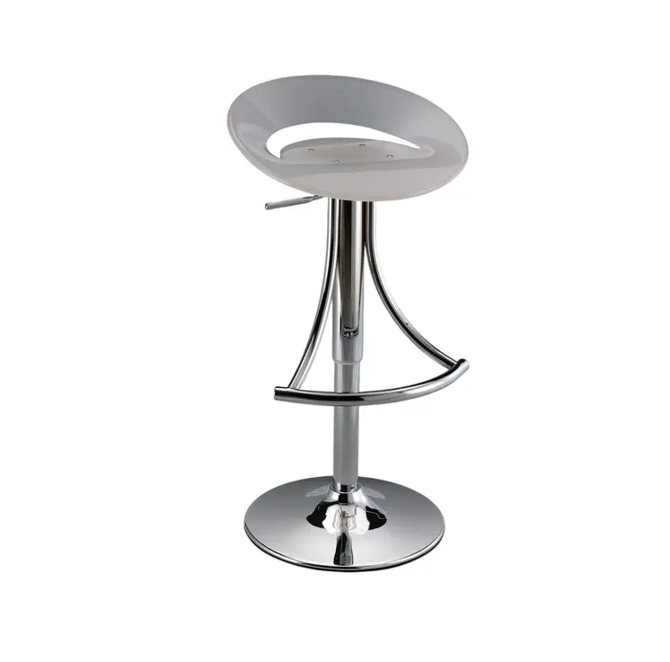 White and Silver Acrylic and Metal Low Back Adjustable Height Bar Chair