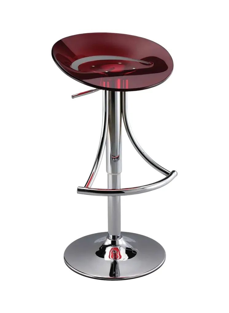 Red and Silver Acrylic and Metal Low Back Adjustable Height Bar Chair