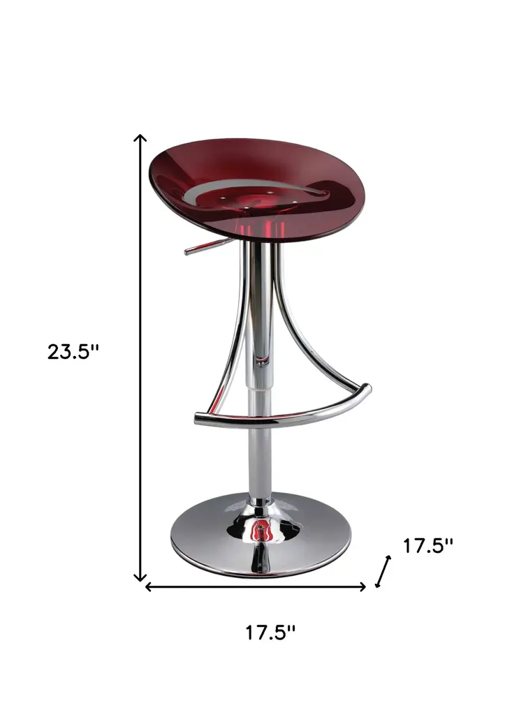 Red and Silver Acrylic and Metal Low Back Adjustable Height Bar Chair