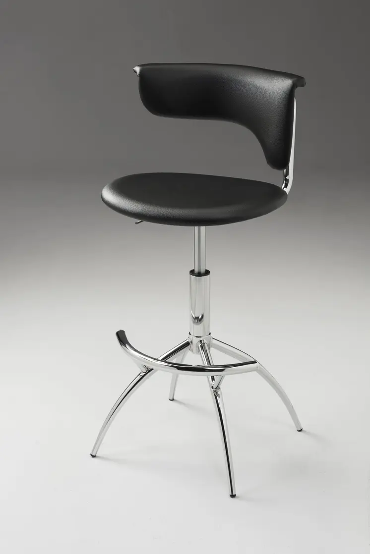 Set of Two Black and Silver Metal and Faux Leather Low Back Adjustable Height Bar Chairs