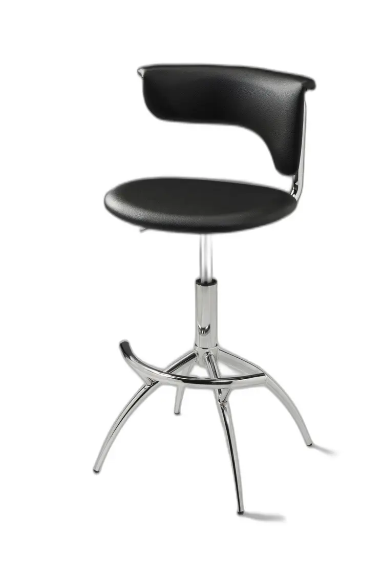 Set of Two Black and Silver Metal and Faux Leather Low Back Adjustable Height Bar Chairs