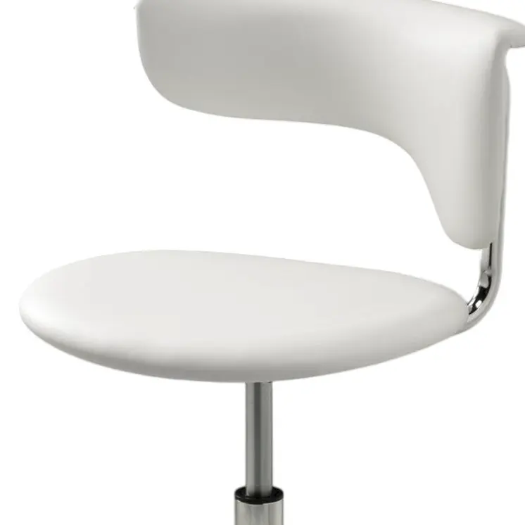 Set of Two White and Silver Metal and Faux Leather Low Back Adjustable Height Bar Chairs