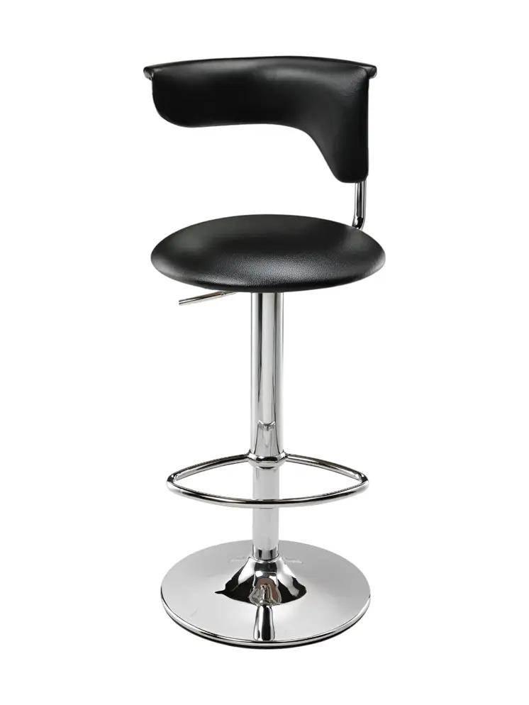 Black and Silver Faux Leather and Metal Low Back Adjustable Height Bar Chair