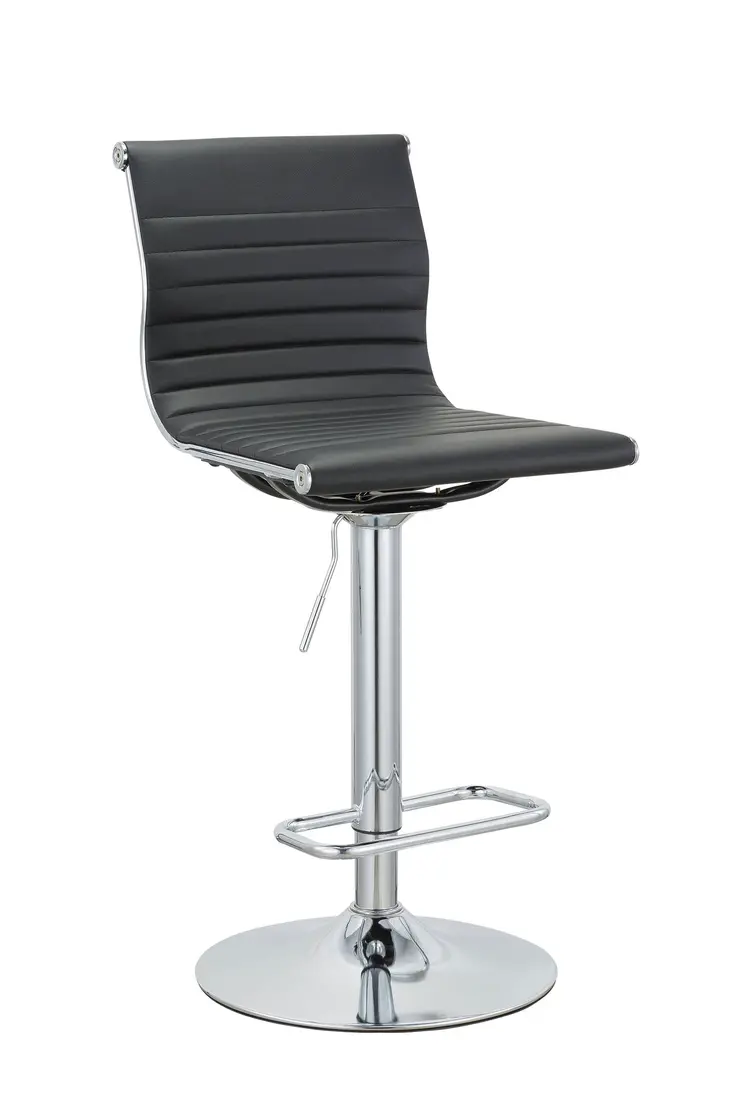 Set of Two Black and Silver Faux Leather and Metal Low Back Adjustable Height Bar Chairs