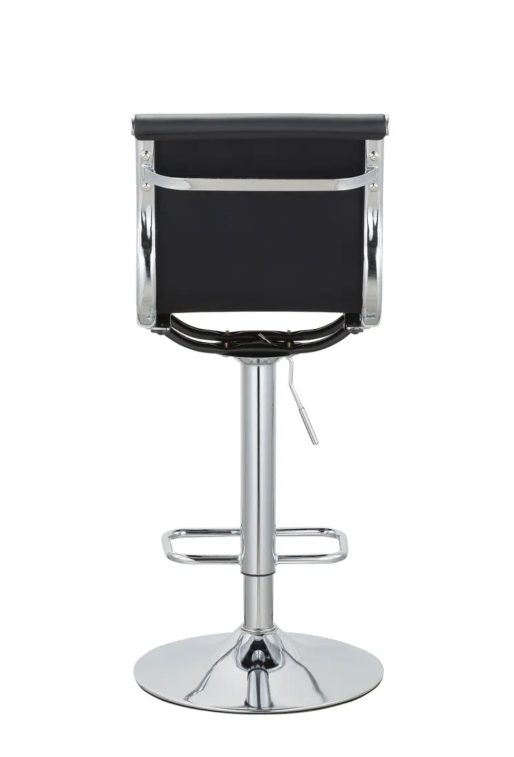 Set of Two Black and Silver Faux Leather and Metal Low Back Adjustable Height Bar Chairs